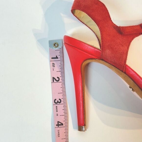 Charles David Strappy Colorblock Heels Stiletto in Red & Peach Leather 8.5 - Picture 11 of 11